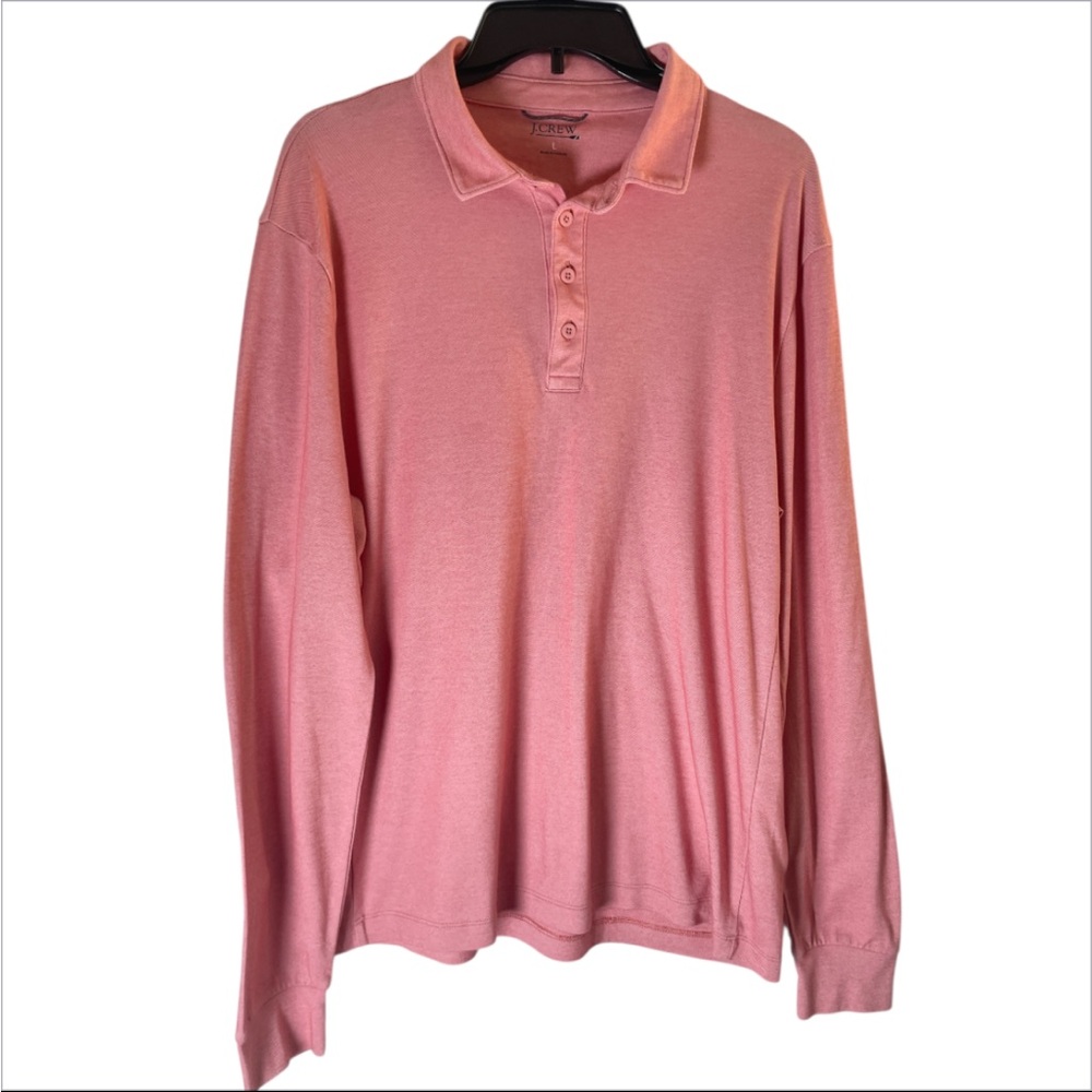 J.Crew Men’s Salmon Pink 1/4 Button Performance Polo L COOLMAX Long Sleeve UPF
